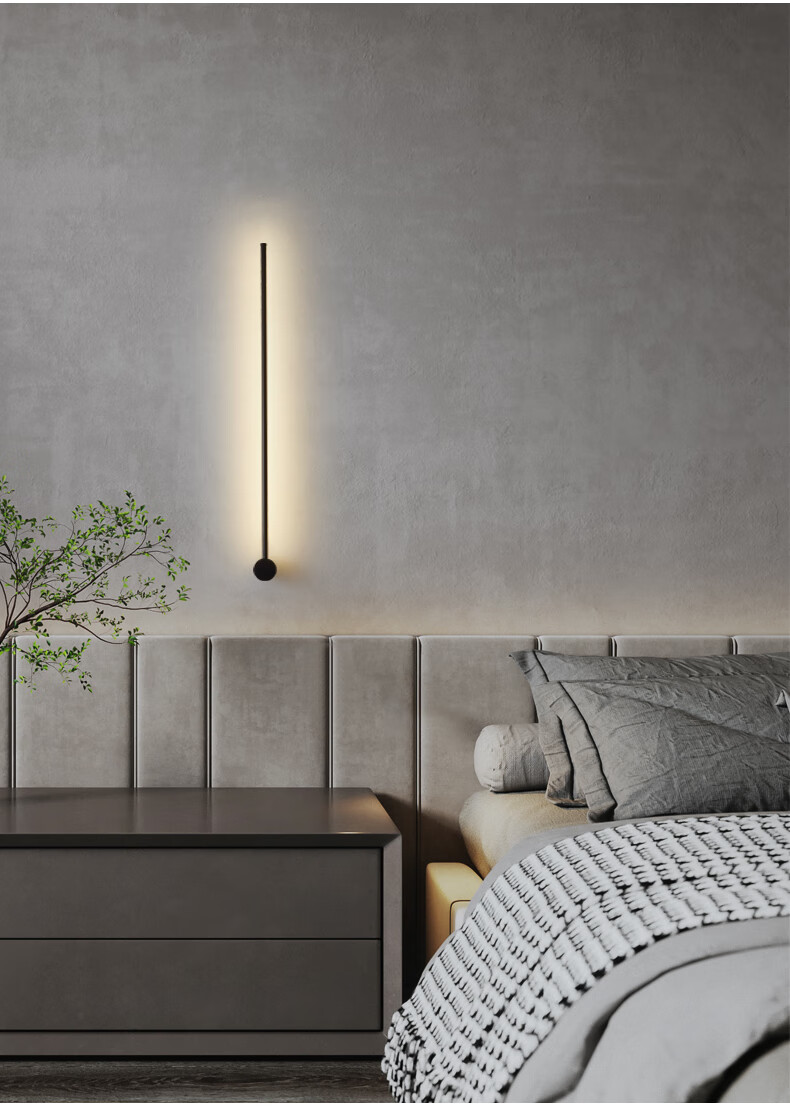 极简长条壁灯卧室床头氛围灯北欧简约轻奢壁灯客厅酒店背景墙壁灯 黑