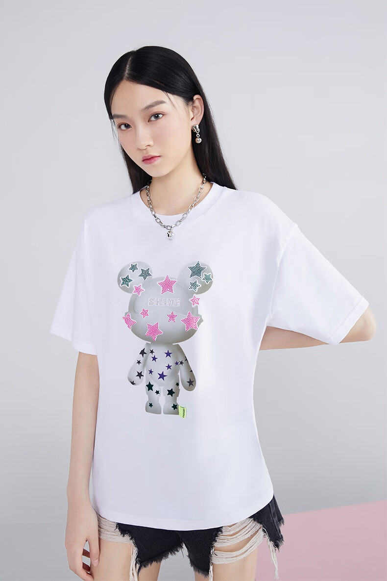 five plus5 星际熊新款女夏装甜酷t恤女中长短袖上