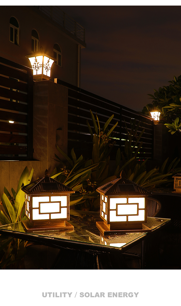 太阳能柱头灯户外防水围墙灯庭院花园装饰布置别墅墙头门柱大门灯铜钱