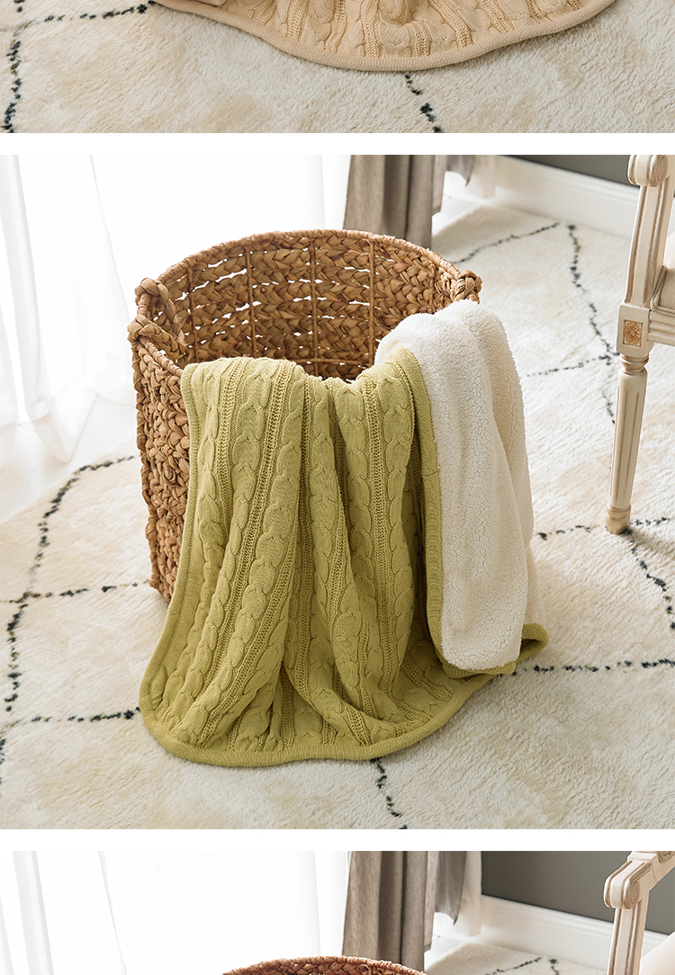 手工编织毛毯粗毛线针织盖毯编织沙发双层毛毯单人加厚宿舍午睡羊羔绒