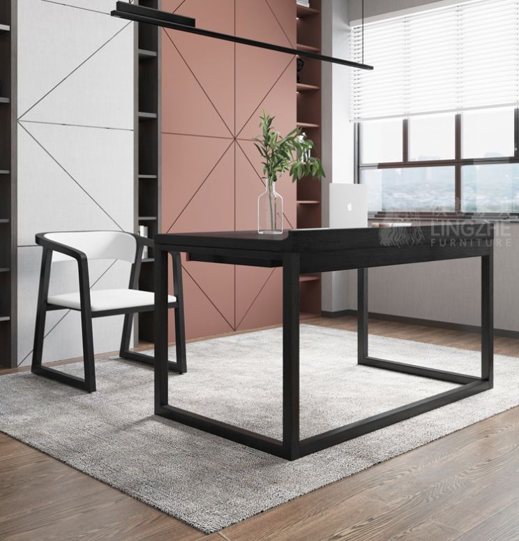 设计师书桌意式极简黑色家用卧室书房现代实木电脑台式桌写字桌子12米