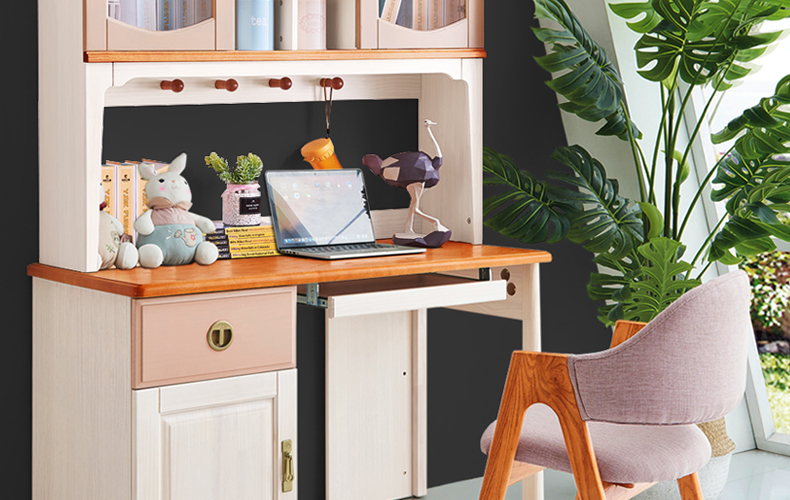 2米胡桃色5门书柜全书桌书架带组合台式电脑桌北欧学习桌家用写字台