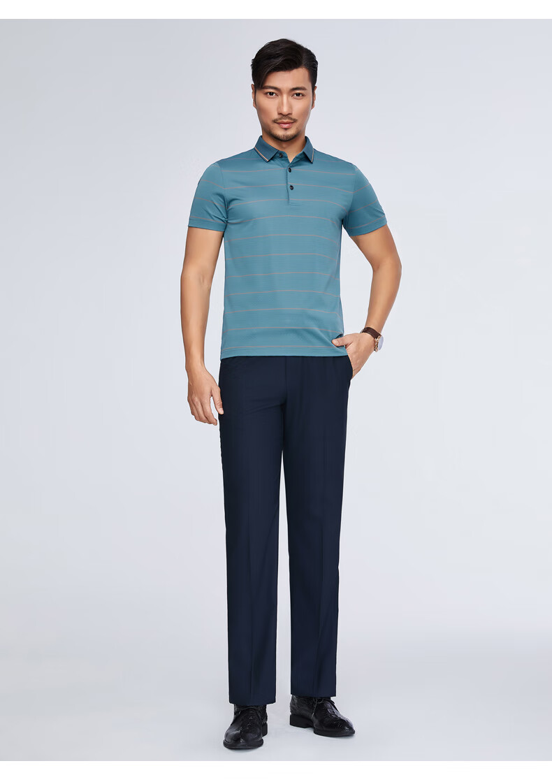百斯盾短袖polo衫男装2021夏季新款条纹简约时尚休闲舒适男上衣深蓝46
