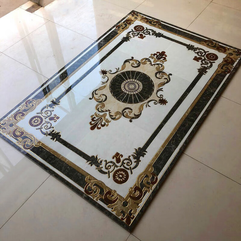 客厅拼花地砖瓷砖图案造型欧式客餐厅酒店大厅入户玄关地板砖带花拼图