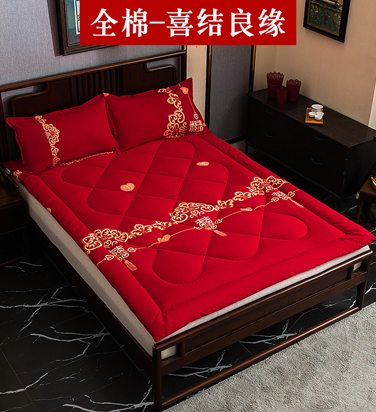 垫被褥子棉花 棉垫被 床被褥垫 结婚婚庆大红色花褥子垫被棉絮家用1.