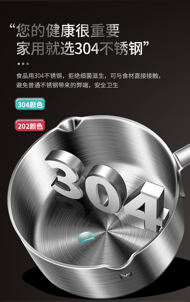 西曼帝克奶锅德国ive 不锈钢奶锅不粘锅304食品级加厚小汤锅煮牛奶