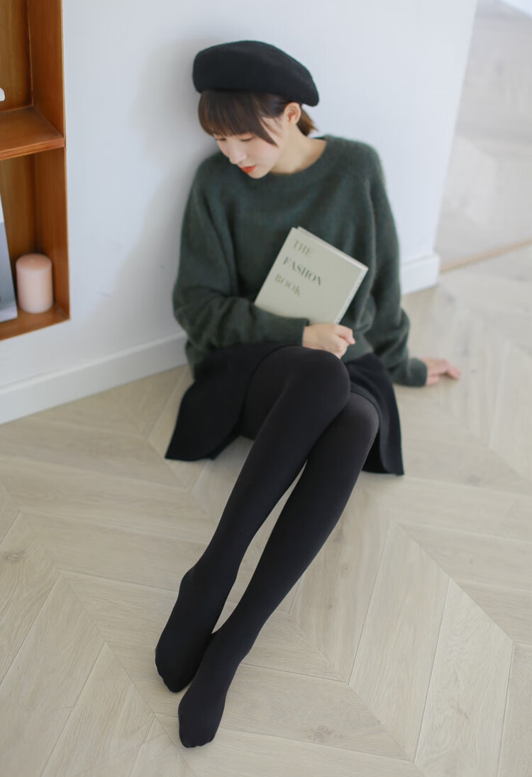 婠纷1000d 超弹显瘦美腿打底加绒加厚款踩脚连裤袜女秋冬季 烟灰