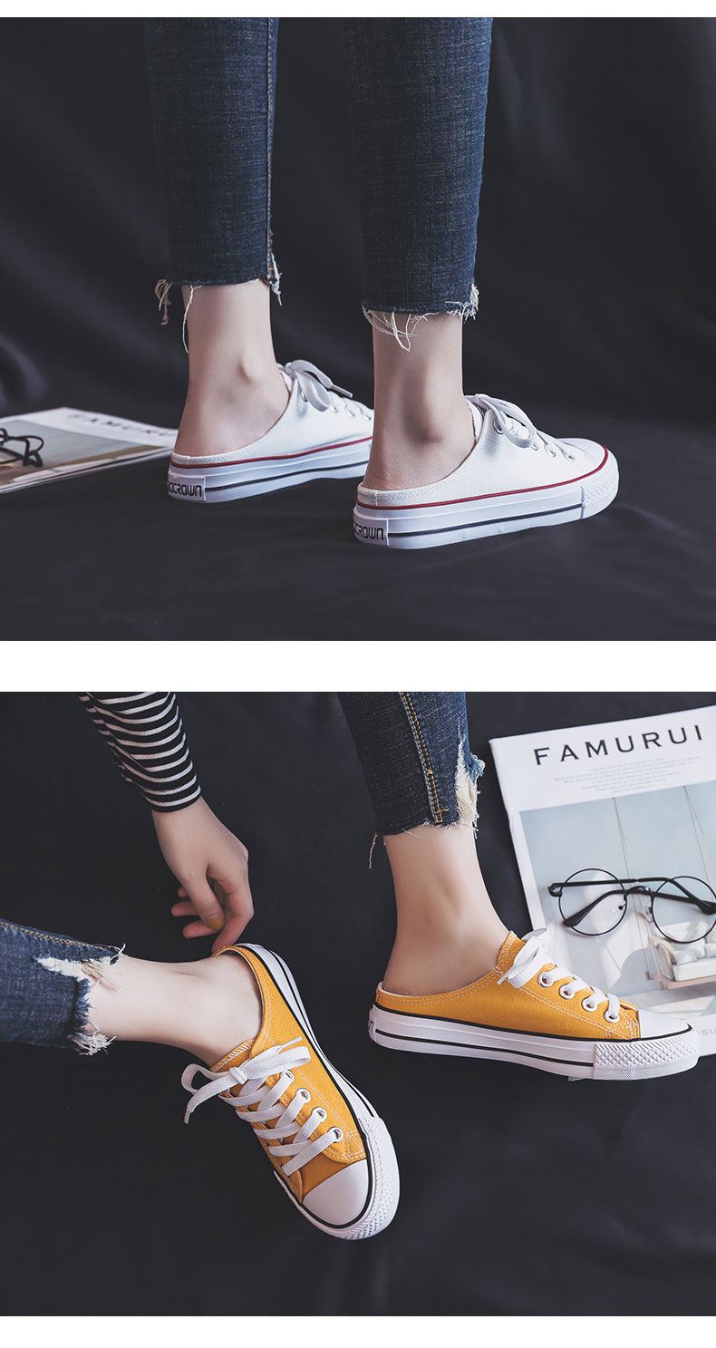 半拖鞋子女ins街拍潮鞋夏款新款百搭韩版鞋女网红帆布鞋半拖黑色鞋39