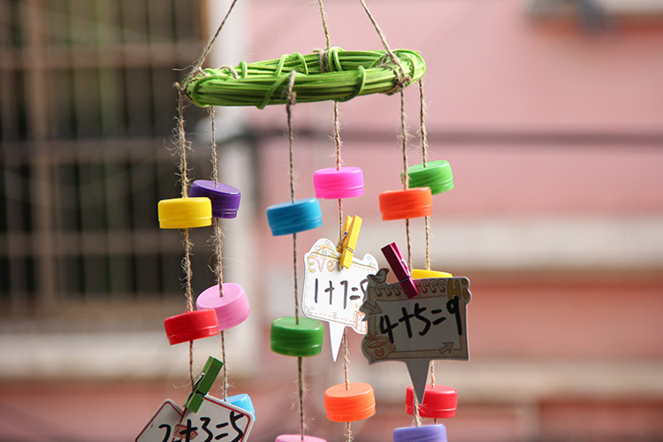 2021新款风铃手工diy材料包藤环制作回收瓶盖麻绳风铃幼儿园留言卡算