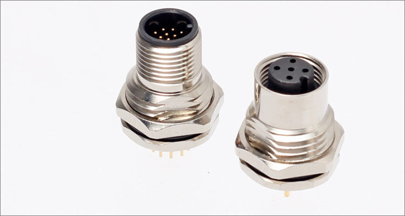 m12航空插头插座3芯4芯5芯6芯8芯焊板式传感器接头面板安装连接器公头