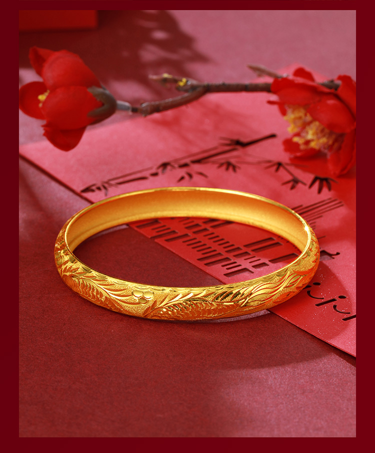 沁帝珠宝黄金手镯女款9999足金龙凤呈祥实心龙凤镯结婚非活口金镯子