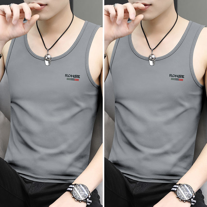 男士小背心莫代尔冰丝男士背心无痕圆领坎肩夏季跨栏运动外穿上衣马甲