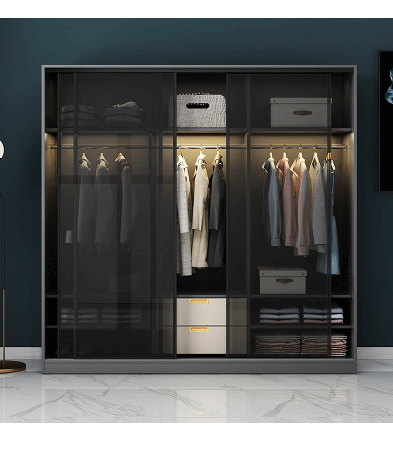 定做柜子玻璃门加装 极简铝框窄边钢化玻璃门推拉门衣柜酒柜衣帽间