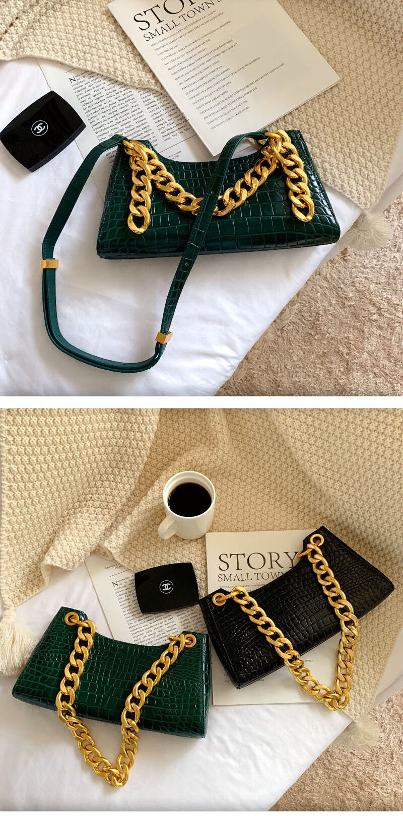 cere kom轻奢侈品牌ck风腋下包小众品牌设计vintage粗链条单肩斜挎