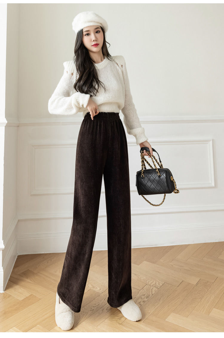 冬季雪尼尔阔腿裤女新款雪尼尔阔腿裤女秋季小个子150高腰垂感显瘦