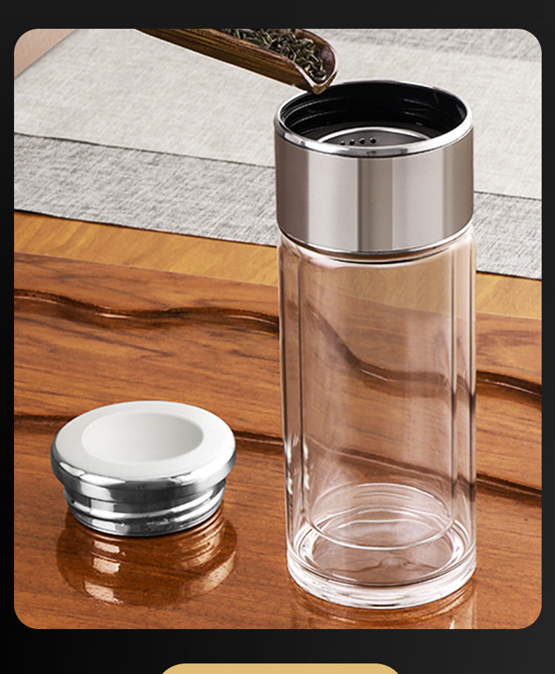 严选好品茶水分离杯双层玻璃隔热泡茶杯迷你男女士水杯随身简约花茶杯