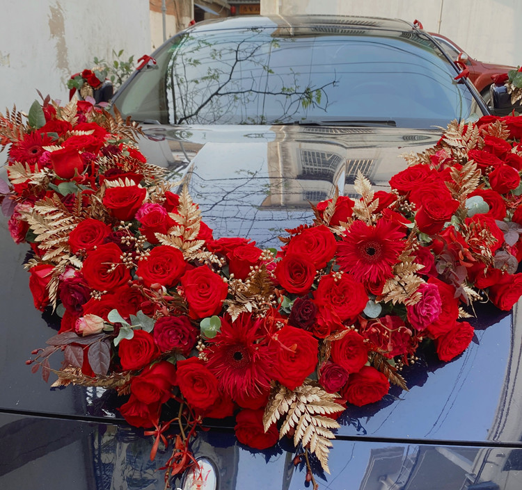 上海婚礼鲜花婚车创意车头花装饰婚庆上门扎花副车赠送车边花款式14