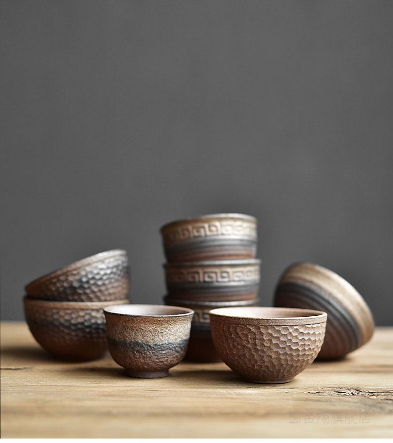 陶土茶杯陶迷鎏金粗陶茶杯陶瓷单杯仿古中式陶土大号功夫茶具无釉主人