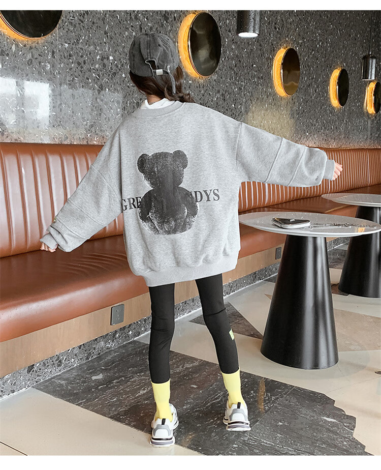 缘丝霞女大童加绒卫衣儿童保暖秋冬款上衣12岁-14岁女孩长袖加厚打底