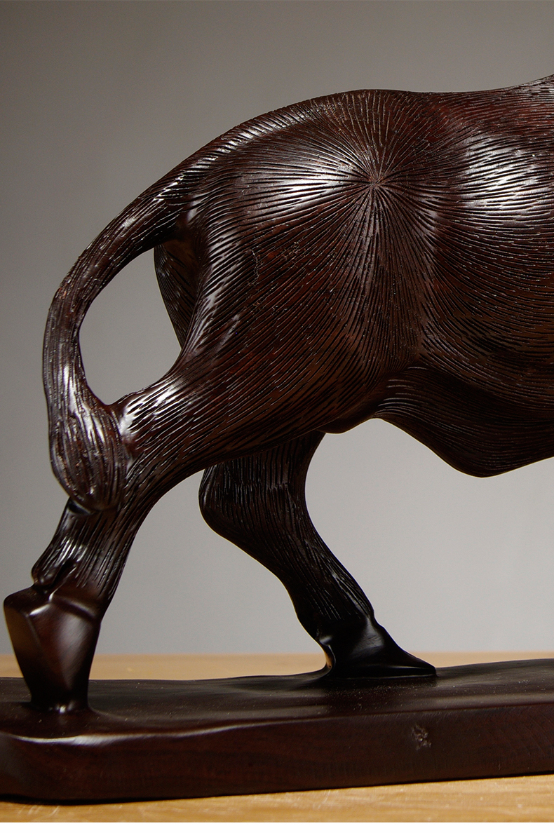 福渊阁木十二生肖牛雕刻摆件木水牛红木工艺品家居装饰店铺开业礼品