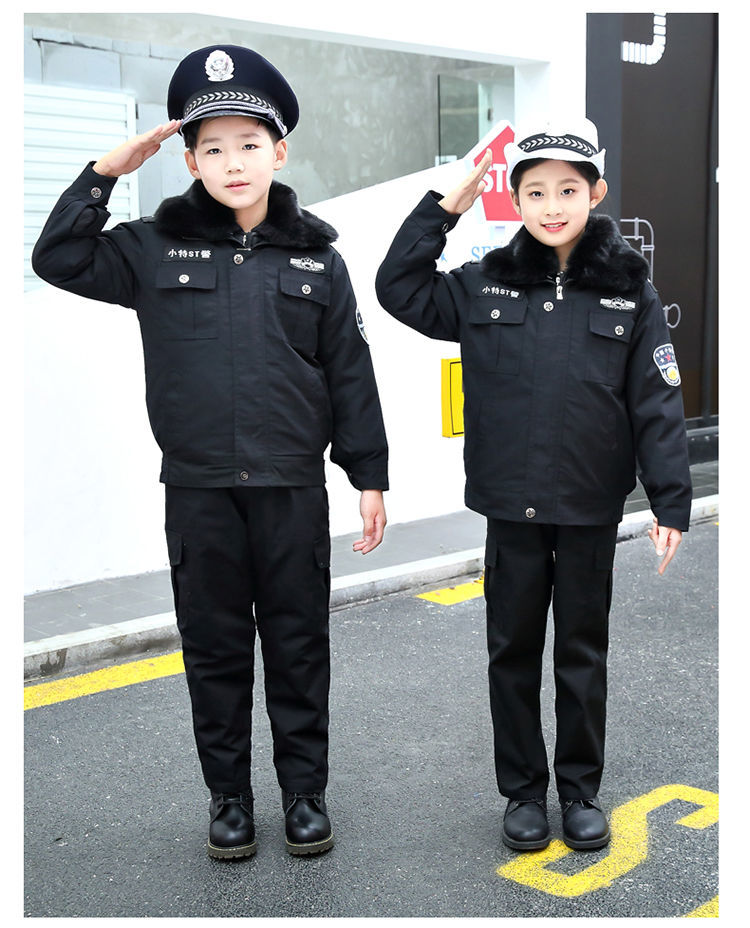千夏芝 警察儿童服装冬季儿童警察棉袄加棉加厚警官服男女童特小交警