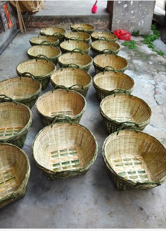 以琛竹编竹篓米篓竹编箩筐水果疏菜竹箩鸡蛋篮鸡蛋箩杂物筐 直径38cm