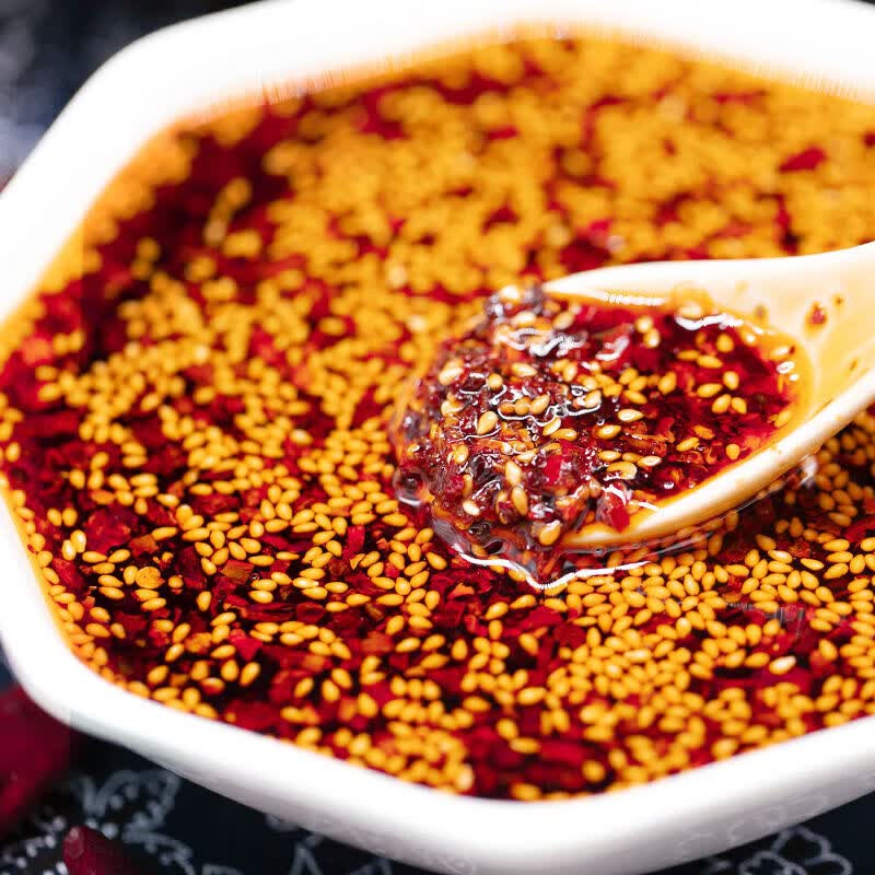 泼辣子凉拌菜调料红油辣椒酱年货 红油辣子500克2袋(袋装木勺)【图片