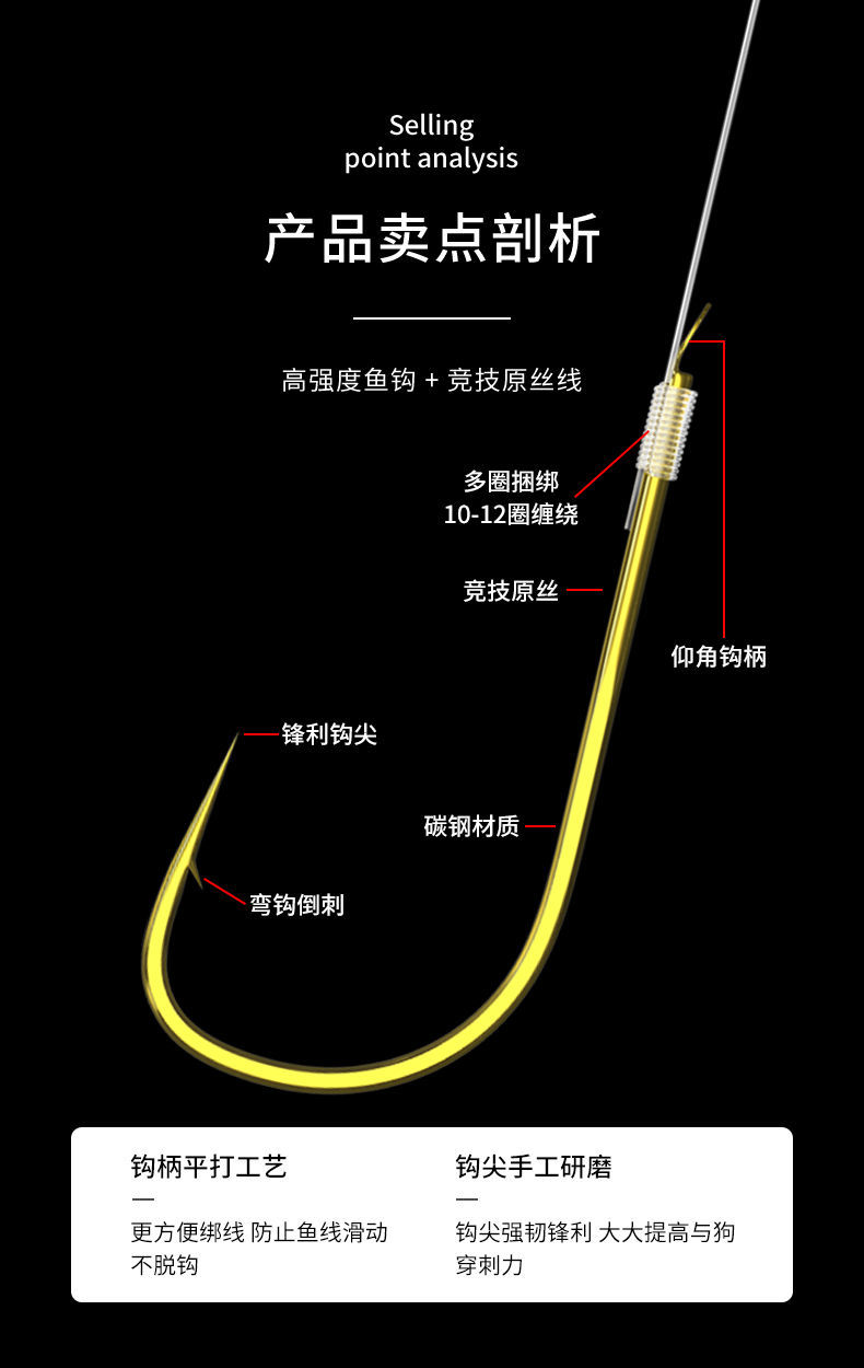 子線雙鉤子線雙鉤成品綁好短子線金袖魚鉤套裝伊勢尼鯽魚有倒刺進口防