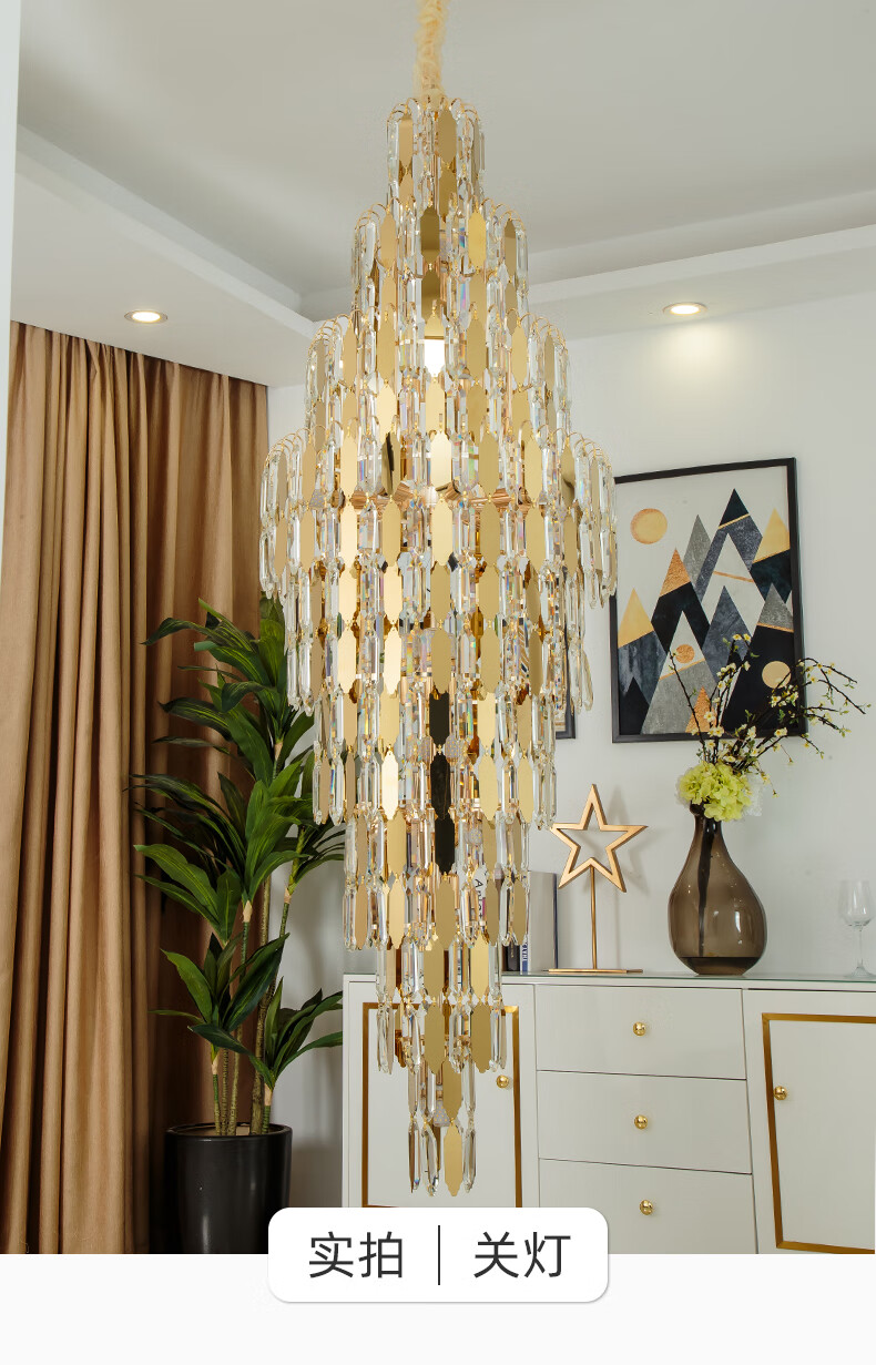 首焦别墅客厅水晶灯酒店大堂大吊灯复式楼中楼中空简约旋转楼梯长吊灯