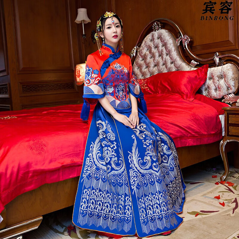 宾容二手秀禾服特价出售冬季保暖中式婚礼新娘出嫁敬酒龙凤褂旗袍婚纱