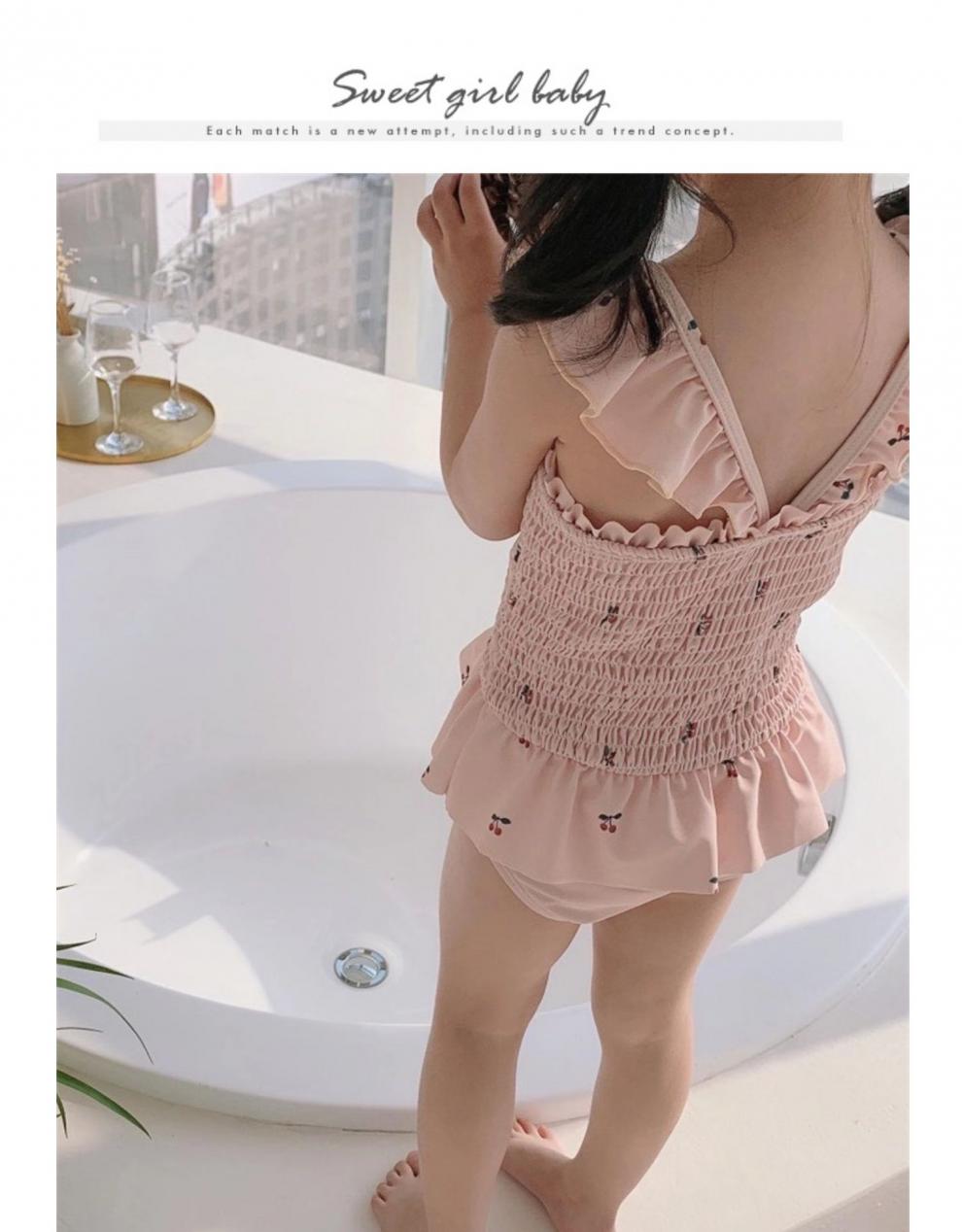 迪士尼(disney)北欧儿童泳衣长袖比基尼女童连体ins风粉色防晒婴儿女