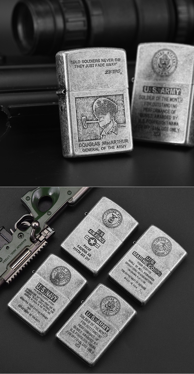 适用zippozippo打火机古银复古美国军队徽章麦克阿瑟收藏级纪念限量版