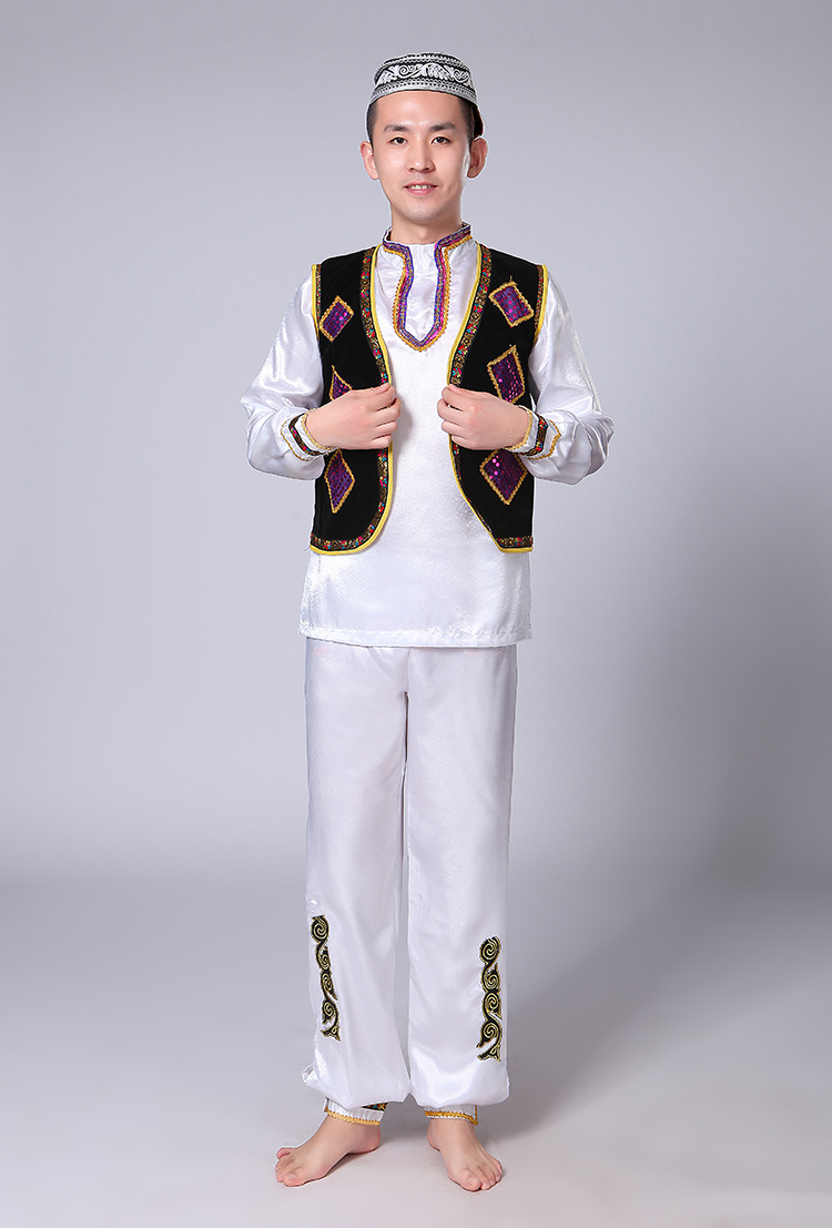 撒拉族服装新款回族表演出服少数民族服装撒拉族舞蹈服装玫红色s