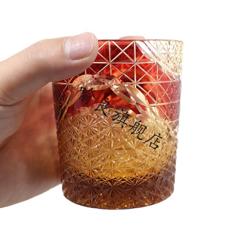 日本工艺江户切子哨子玻璃杯日式手工雕刻小众古典威士忌酒杯男士礼物