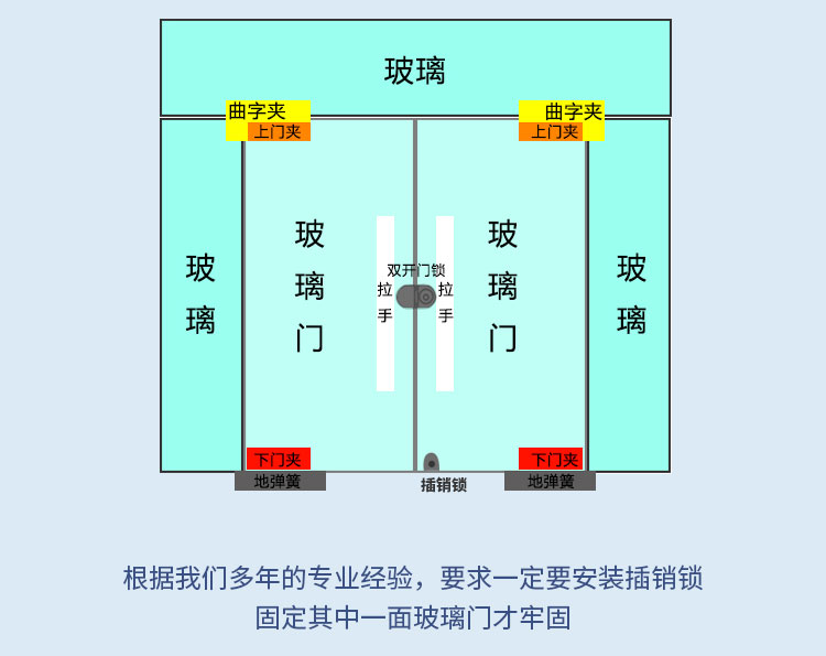 不锈钢玻璃门锁推拉双门单门无框玻璃锁店铺锁双开门免开孔地插套餐9x