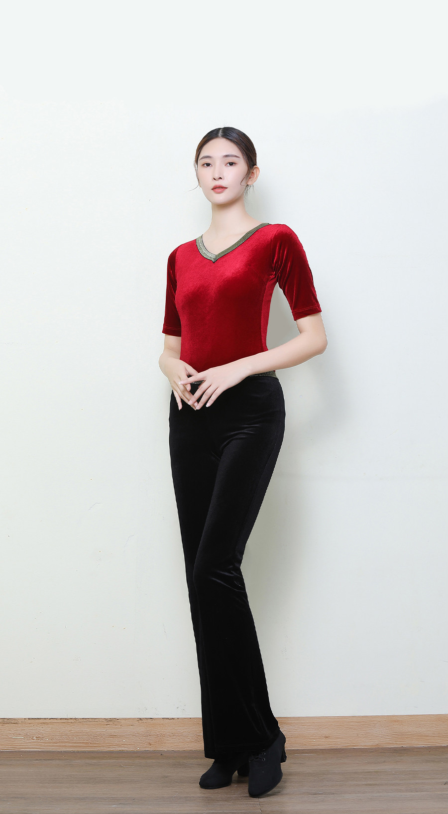 形体服女套装形体服2022新款套装长袖形体训练服装女金丝绒舞蹈练功服