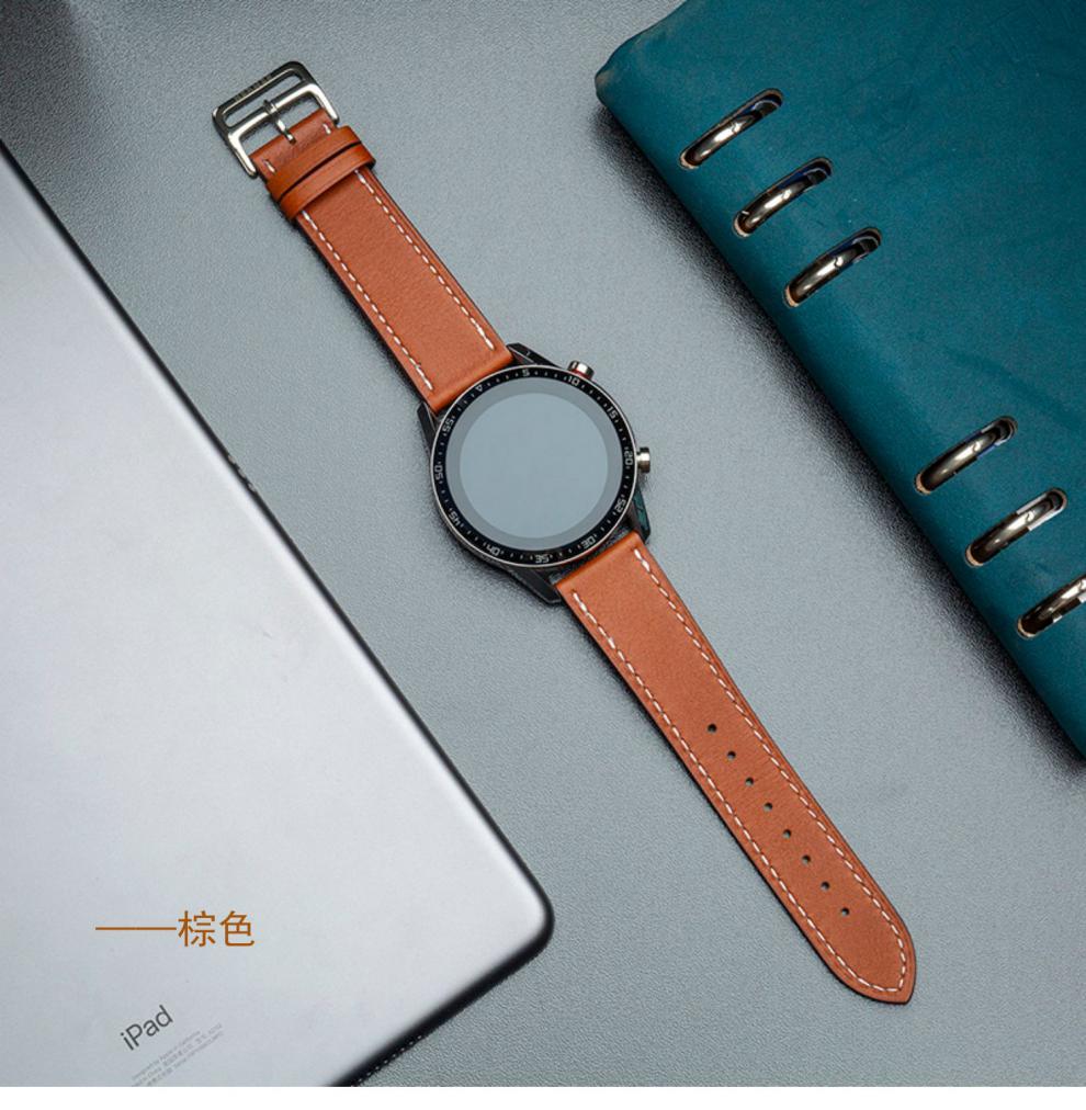 华为手表watchgt2pro表带头层牛皮gt2e46mm三星荣耀男女 深海蓝配米