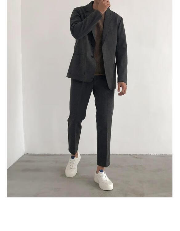 外套西服男士百搭上衣单西韩版短款春装春款早春毛呢黑色九分裤单件xl