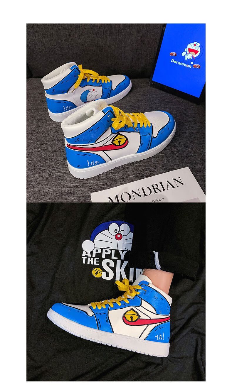 耐克nike2022秋冬款动漫鞋手绘高帮休闲板鞋男哆啦a梦叮当猫机器猫