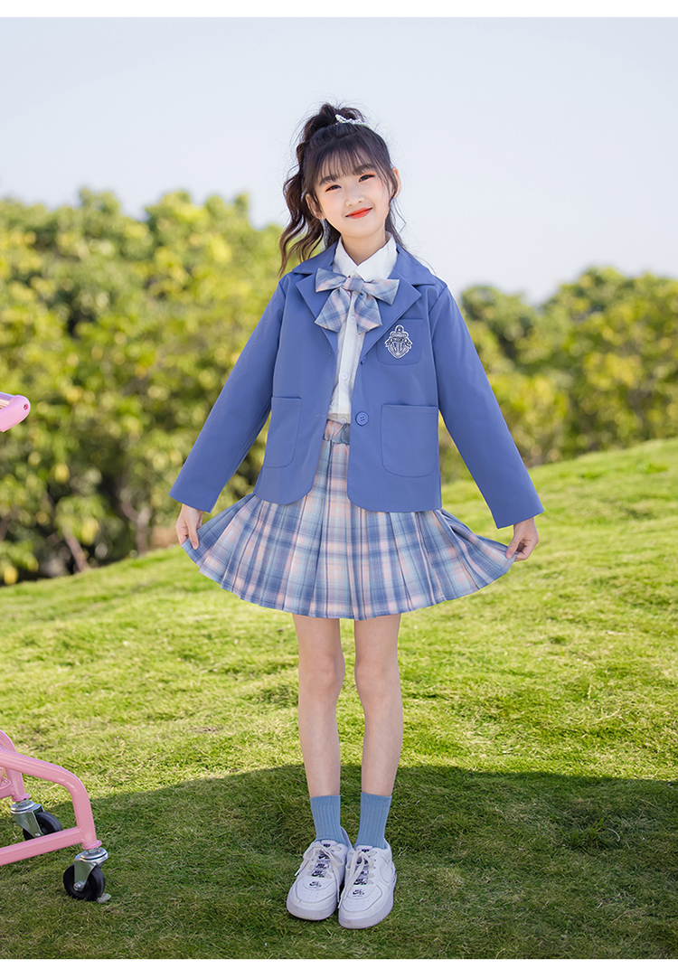 卡兔蓝猫女童jk韩版学院风套装裙儿童日系小学生百褶裙两件套春秋12岁