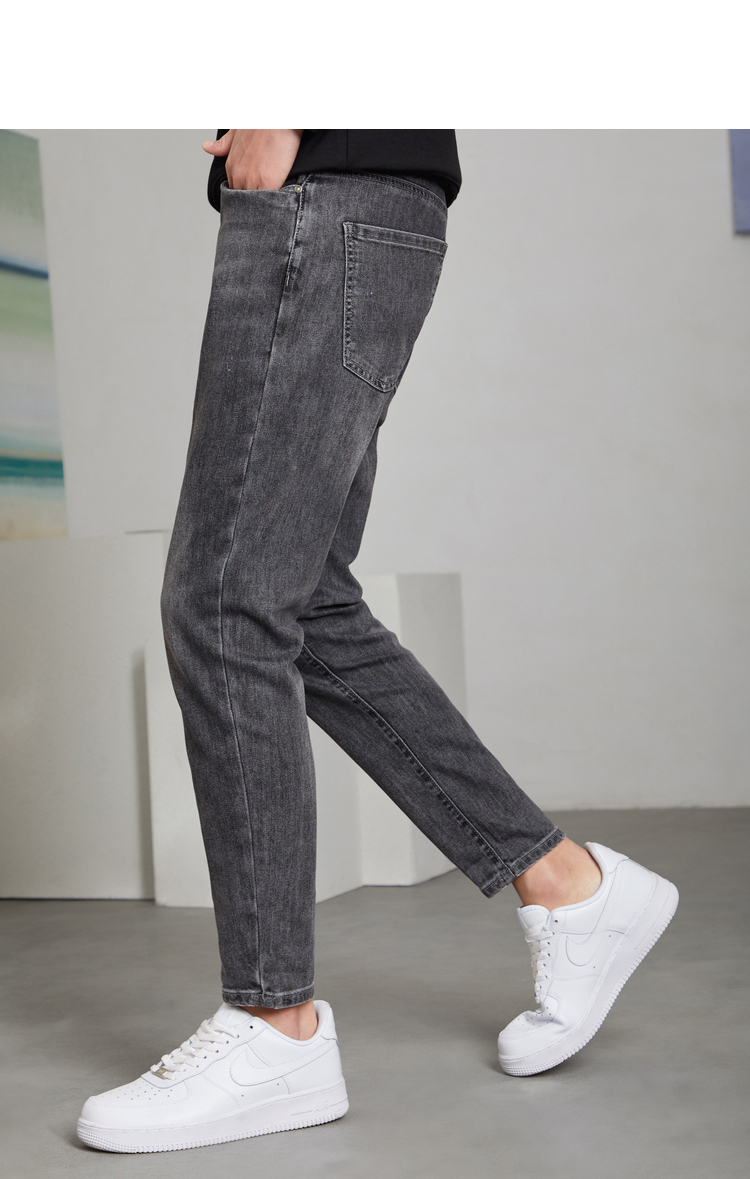 km男装文艺男女宽松直筒牛仔裤春秋款港风ins潮休闲浅灰色裤子灰色33