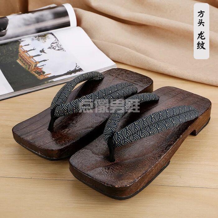 鞋日式木屐鞋木拖鞋木头木底日本拖鞋人字拖防滑厚底木屐黑牛仔圆头42