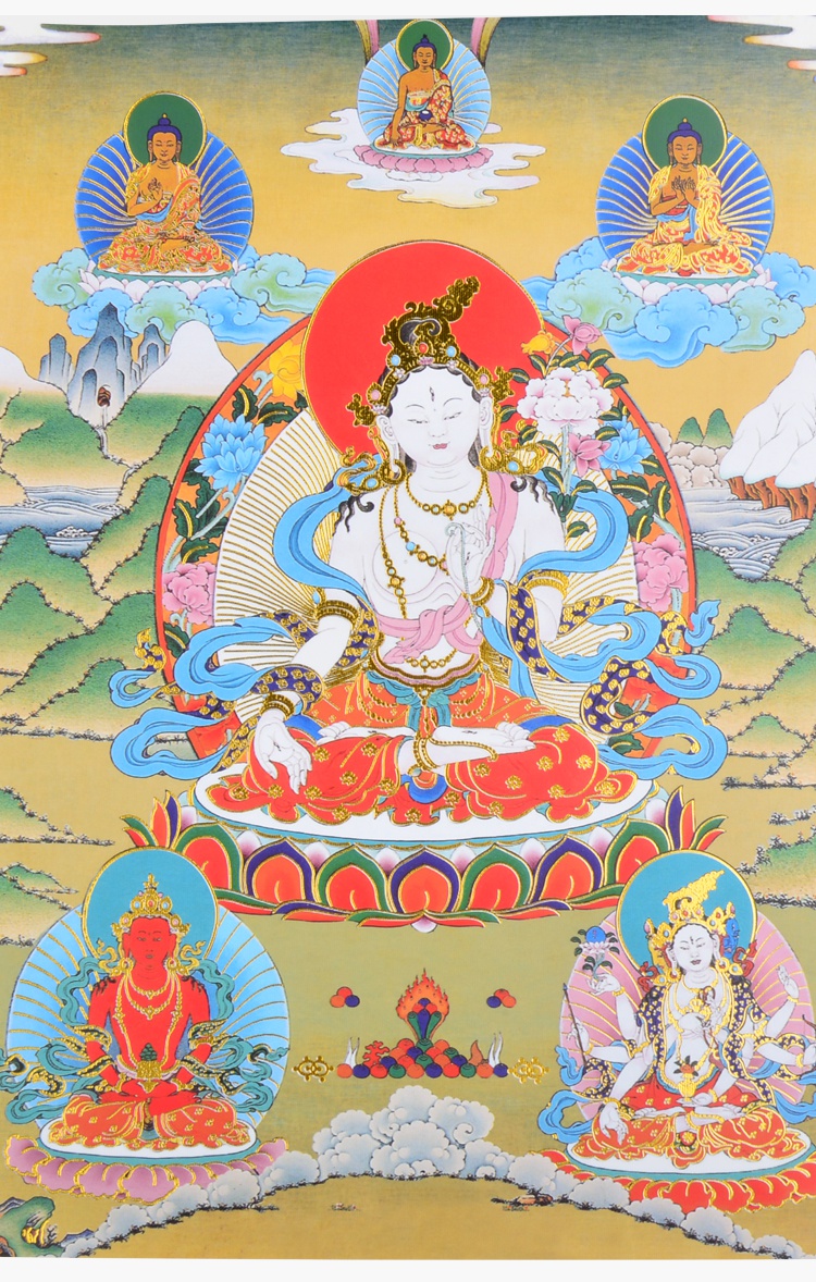 欧映白度母唐卡画像客厅玄关手绘西藏式密宗佛像挂画大号120cm