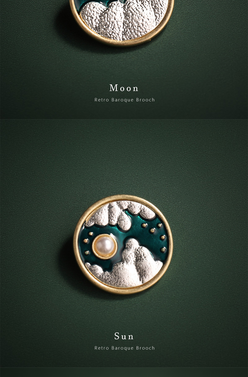 复古胸针情侣一对日月宫廷徽章胸章西装大衣包包配饰男女别针扣69moon