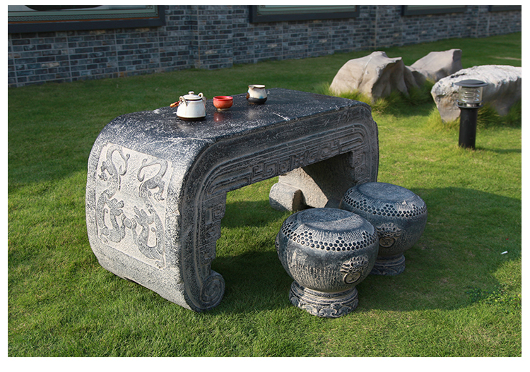 石桌石凳庭院花园户外室外休闲石雕石头桌家用别墅仿古宫廷茶几套宫廷