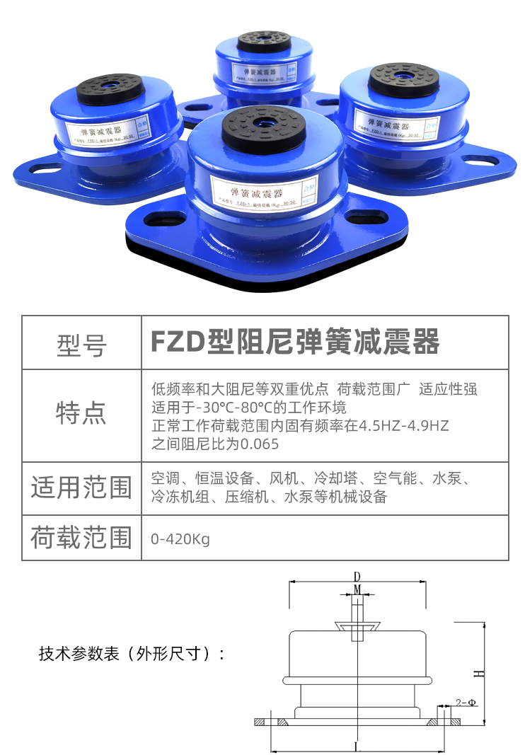 阻尼彈簧減震器離心風機組空調空氣能水泵機床設備隔振落地防震墊fzd