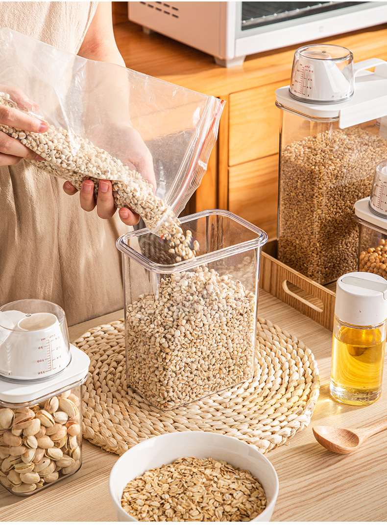 麦片收纳桶杂粮密封罐米桶量杯象厨房防潮1l狗粮桶五谷杂粮收纳盒迷你