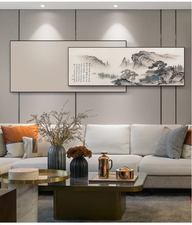 沙发墙装饰挂画 沙发后面墙上背景墙装饰画新中式字画客厅挂画中国风