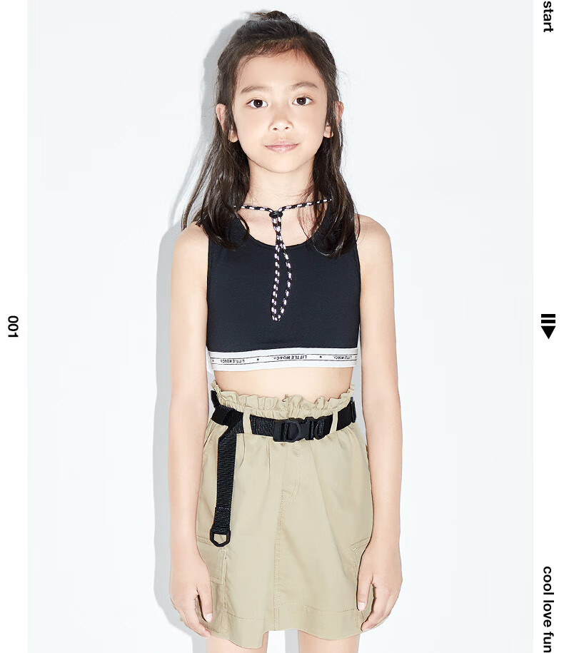 little moco童装夏装新款儿童休闲运动透气小背心女童潮外穿 黑色 100