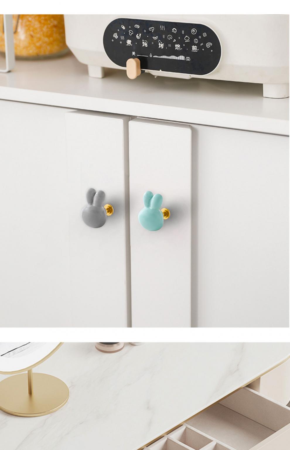 儿童房柜门拉手可爱卡通橱柜抽屉防撞把手幼儿园柜子彩色陶瓷小熊灰色